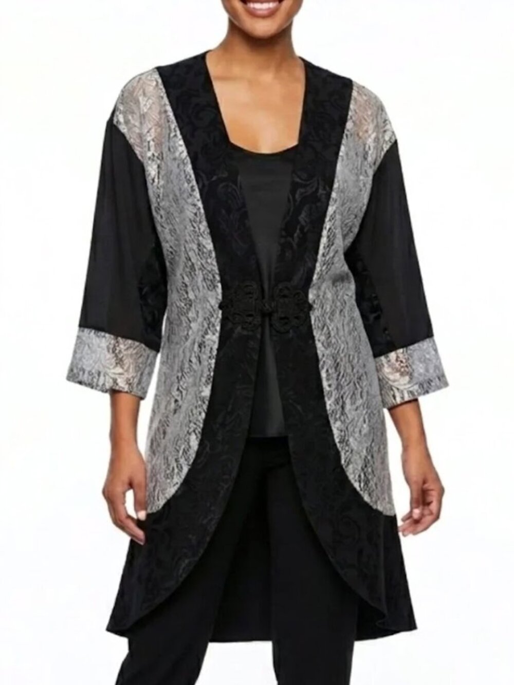 Spencer Alexis Asian Floral Art to Wear Devore Lace 3/4 Sleeve Kimono Jacket 3X